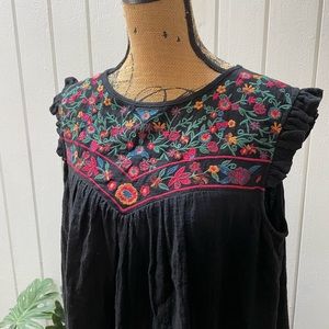 UMGEE embroidered boho gauze babydoll dress ruffle shoulders